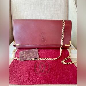 Authentic Cartier vintage long leather clutch bag (Q091)